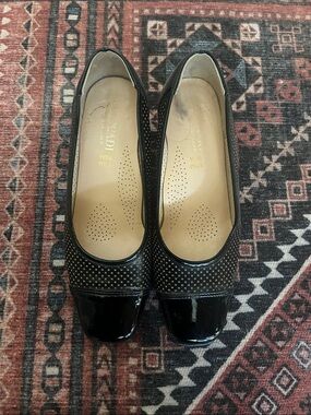 Black Patent & Perforated Leather Square-Toe Flats